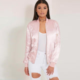 Pink Satin Oversized Bomber Jacket