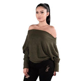 Olive Off Shoulder Knitted Sweater