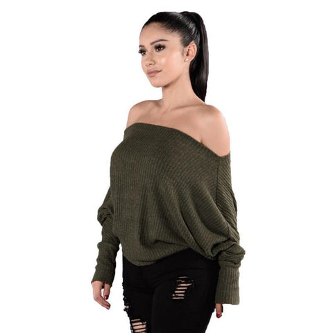 Olive Off Shoulder Knitted Sweater