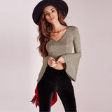 Flare Sleeve Fitted Crop Top