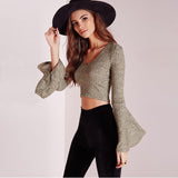 Flare Sleeve Fitted Crop Top