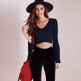 Flare Sleeve Fitted Crop Top