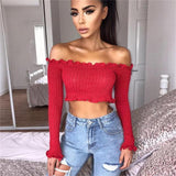 Multi-Colored Rigged Off Shoulder Crop