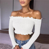 Multi-Colored Rigged Off Shoulder Crop