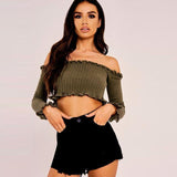 Multi-Colored Rigged Off Shoulder Crop