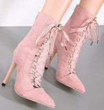 Faux Suede Cross-tied High Heels